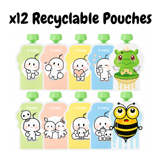 Packen Sie 12x recycelbare Babynahrungsbeutel